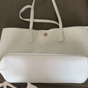 Silver Tory Burch Leather Tote Bag